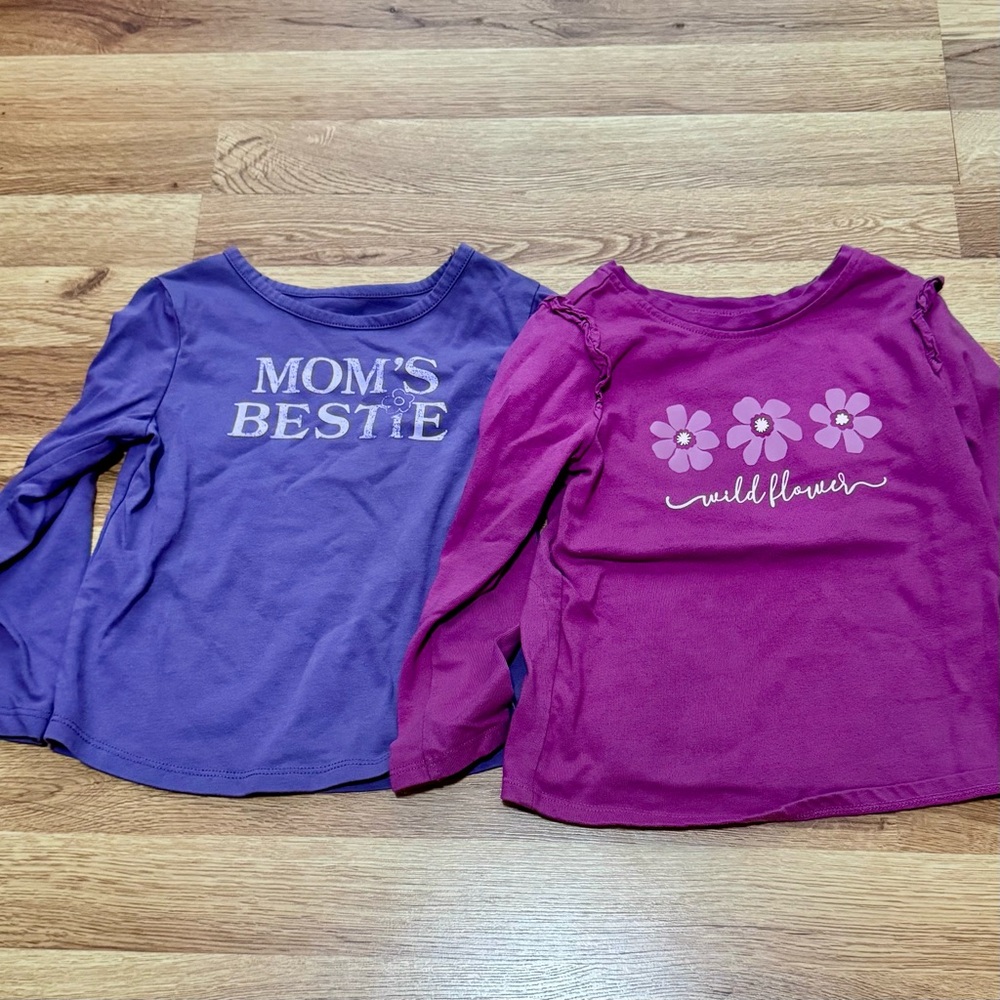 Bundle: Purples Girls' Long-Sleeve Tees - Mom's Bestie & Wildflower, Size 3T